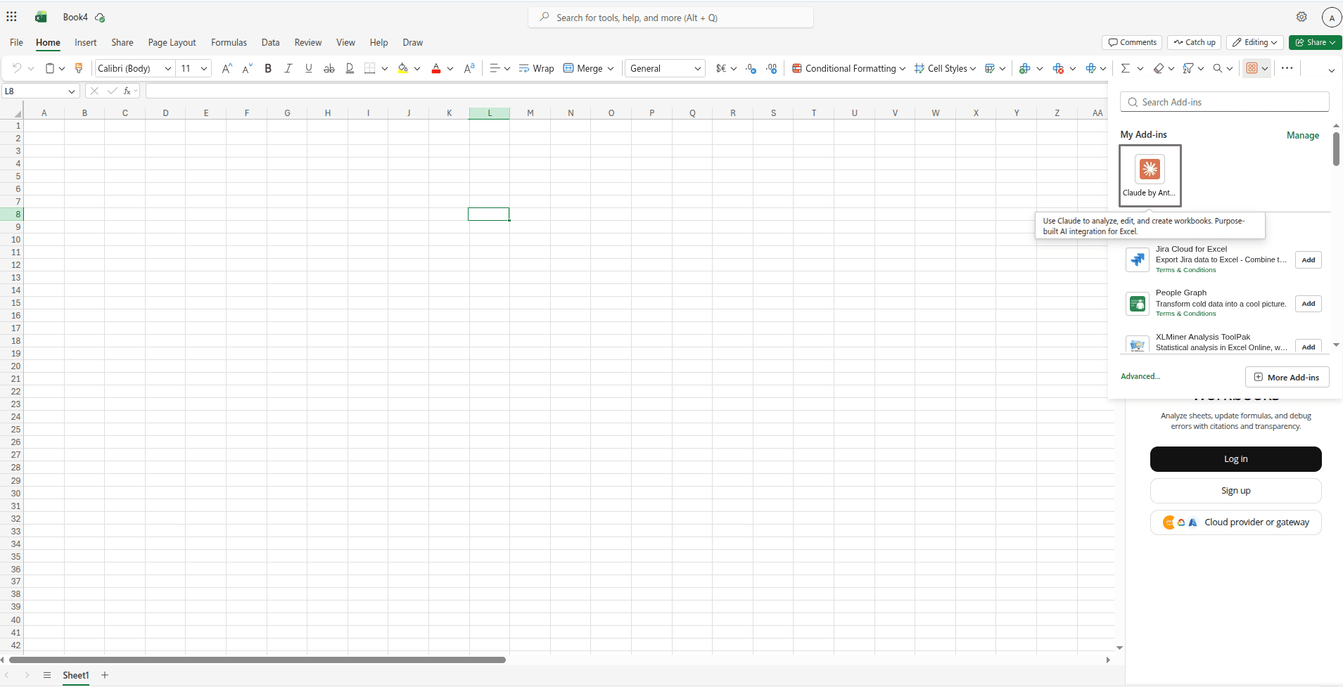 Add-in Claude sudah terdaftar di My Add-ins